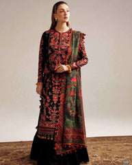 FULLY EMBROIDERED 3PC DHANAK DRESS WITH PRINTED SHAWL