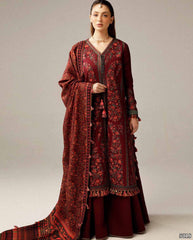 FULLY EMBROIDERED 3PC DHANAK DRESS WITH PRINTED  SHAWL