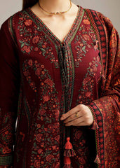FULLY EMBROIDERED 3PC DHANAK DRESS WITH PRINTED SHAWL