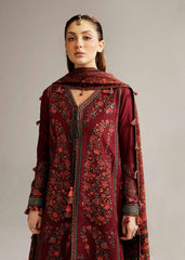 FULLY EMBROIDERED 3PC DHANAK DRESS WITH PRINTED SHAWL